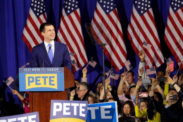 Democratic U.S. presidential candidate and former South Bend Mayor Pete Buttigieg speaks to supporters at his New Hampshire primary night rally in Nashua, New Hampshire, on Feb. 11, 2020. (Brendan McDermid/Reuters)