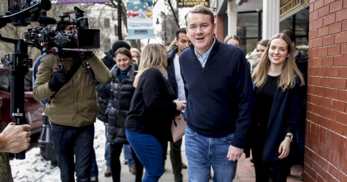 Democratic presidential candidate Sen. Michael Bennet (D-Colo.) arrives for a campaign stop at the Spotlight Room at the Palace in Manchester, N.H. on Feb. 8, 2020. (Andrew Harnik/AP)