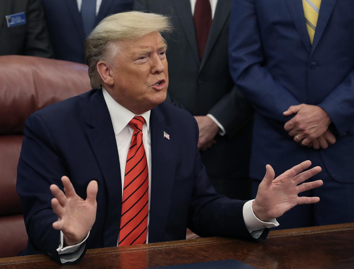 President Donald Trump speaks to reporters at the White House in Washington on Feb. 11, 2019. (Mark Wilson/Getty Images)