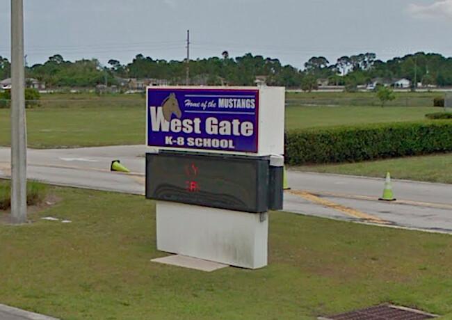 ©Google Map | <a href="https://www.google.com/maps/@27.3358087,-80.3774108,3a,33.3y,104.05h,84.83t/data=!3m6!1e1!3m4!1sL7p0YxDD2fVKoVcquYQ_Fg!2e0!7i13312!8i6656">West Gate K-8 School in Port St. Lucie, Florida</a>