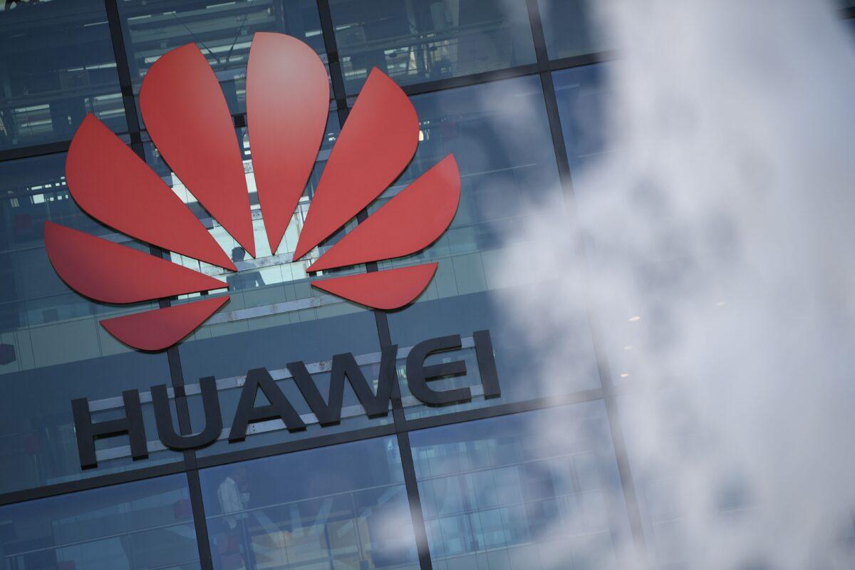 The logo of Chinese company Huawei at their main UK offices in Reading, London, on Jan. 28, 2020. (Daniel Leal-Olivas/AFP via Getty Images)
