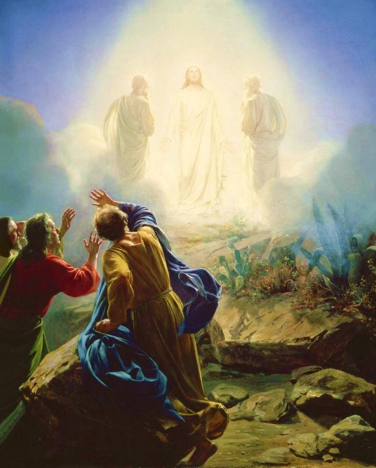 Jesus was transfigured in a blinding light; a Hindu myth tells of a similar transfiguration. “Transfiguration of Jesus” by Carl Bloch. (PD-US)