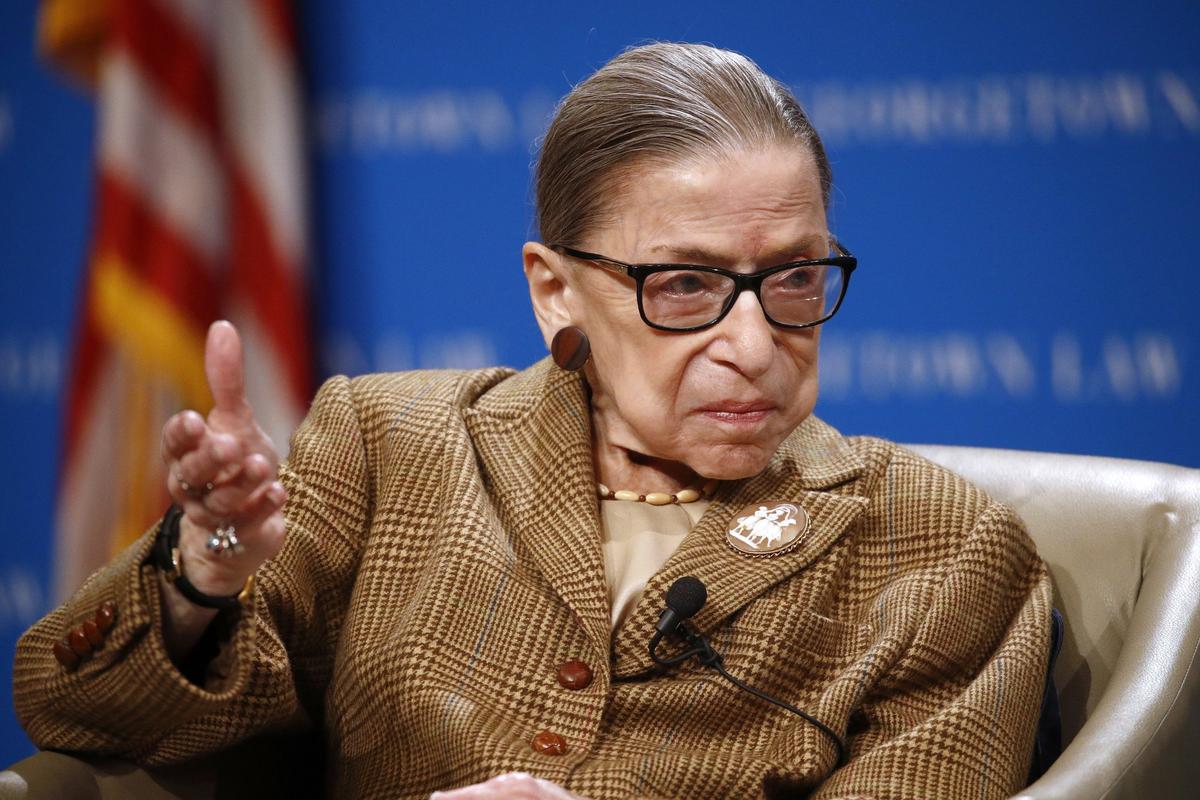 Supreme Court Associate Justice Ruth Bader Ginsburg speaks during a discussion on the 100th anniversary of the ratification of the 19th Amendment at Georgetown University Law Center in Washington on Feb. 10, 2020. (Patrick Semansky/AP Photo)