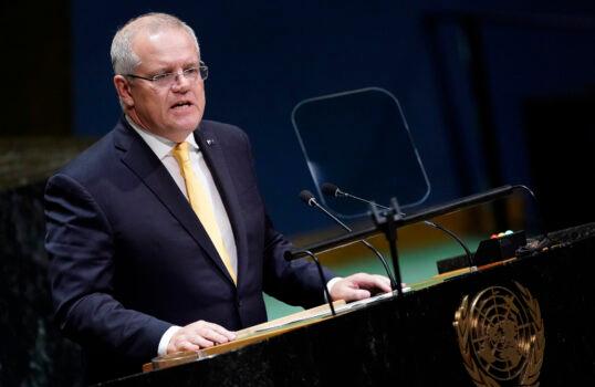 Australian Prime Minister Scott Morrison addresses the 74th session of the United Nations General Assembly at U.N. headquarters in New York City, New York, on Sept. 25, 2019. (Reuters/Carlo Allegri)