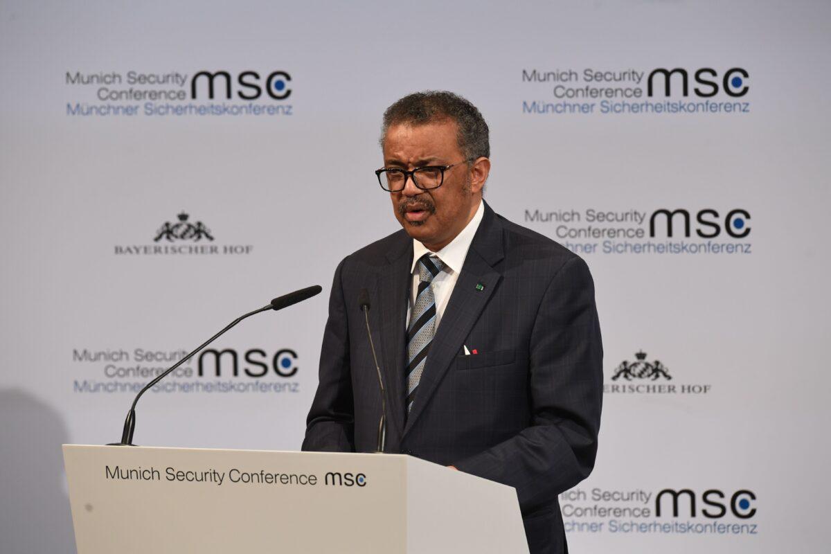 World Health Organization Director-General Tedros Adhanom Ghebreyesus addresses the audience on the new coronavirus during the 56th Munich Security Conference in Munich, Germany, on Feb. 15, 2020. (Christof Stache/AFP via Getty Images)