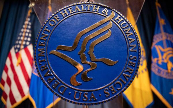 File photo showing the logo of the Department of Health and Human Services, in Washington, on Jan. 28, 2020. (Samuel Corum/Getty Images)