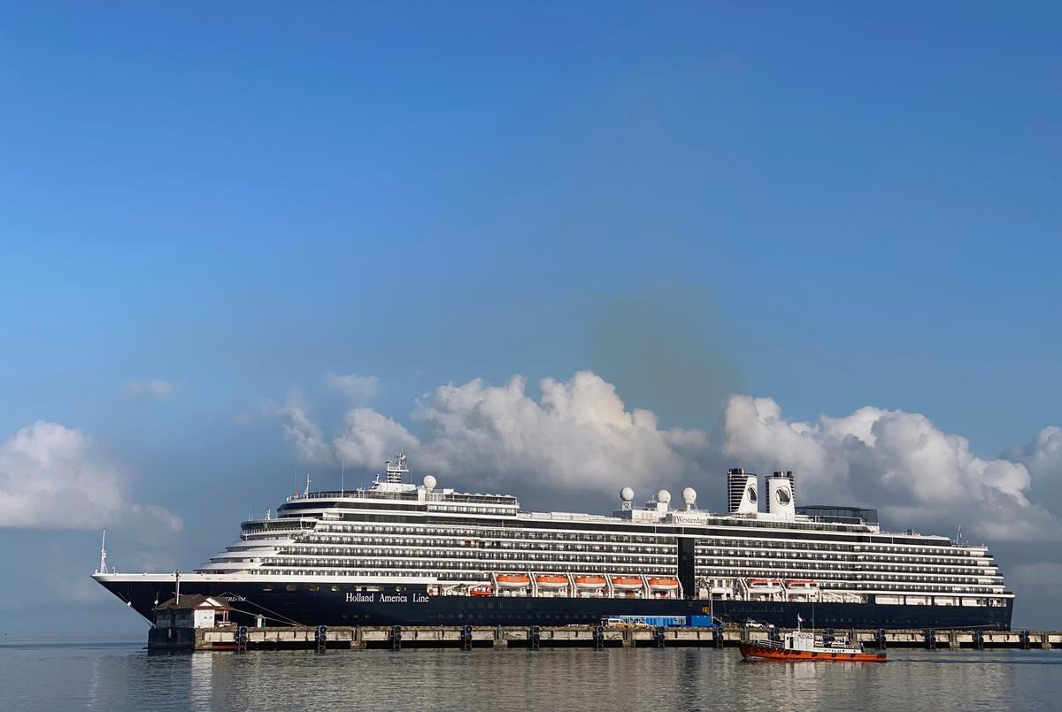 The cruise ship MS Westerdam docked in the Cambodian port of Sihanoukville, Cambodia, on Feb. 16, 2020. (Matthew Tostevin/Reuters)