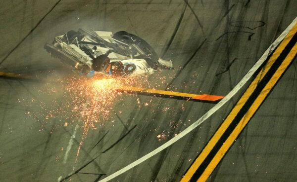 Ryan Newman, driver of the #6 Koch Industries Ford, crashes and flips. (Photo by Mike Ehrmann/Getty Images)