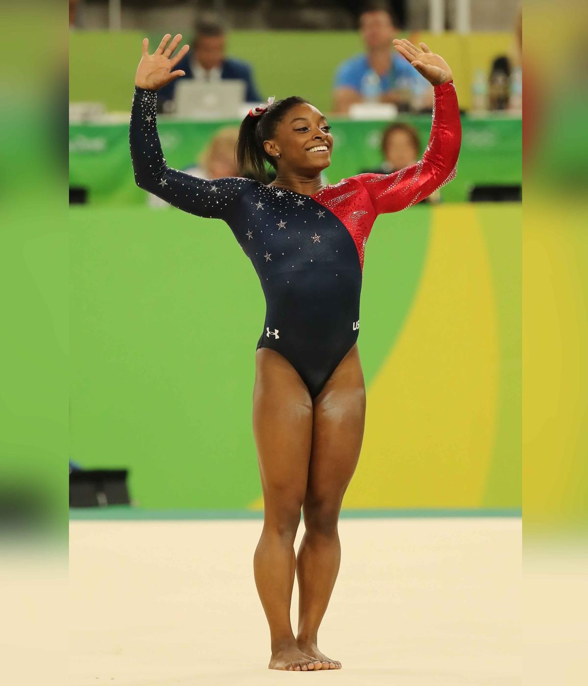 Olympic champion Simone Biles of United States competes on the floor exercise during women's all-around gymnastics qualification at Rio 2016 Olympic Games. (©Shutterstock | <a href="https://www.shutterstock.com/image-photo/rio-de-janeiro-brazil-august-7-502516261">Leonard Zhukovsky</a>)