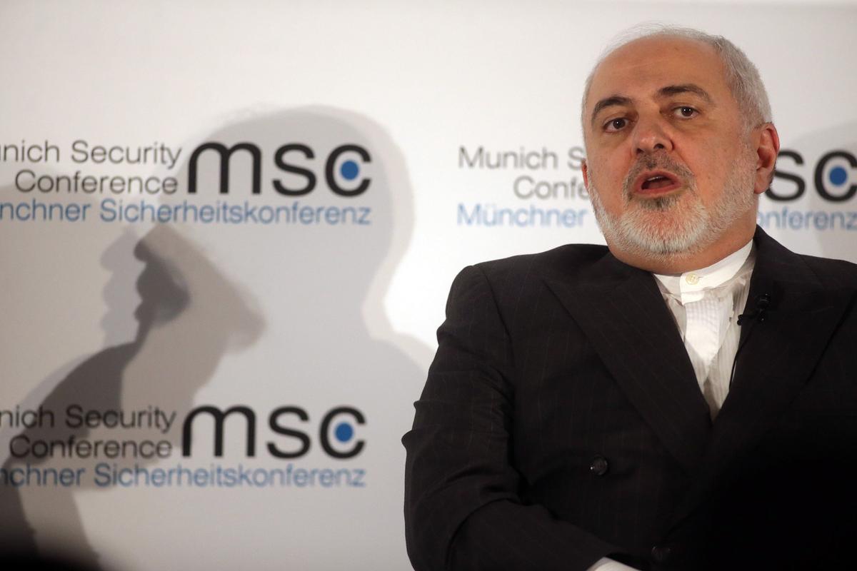 Iranian Foreign Minister Mohammad Javad Zarif speaks during a panel talk at the 2020 Munich Security Conference in Munich, Germany, on Feb. 15, 2020. (Johannes Simon/Getty Images)