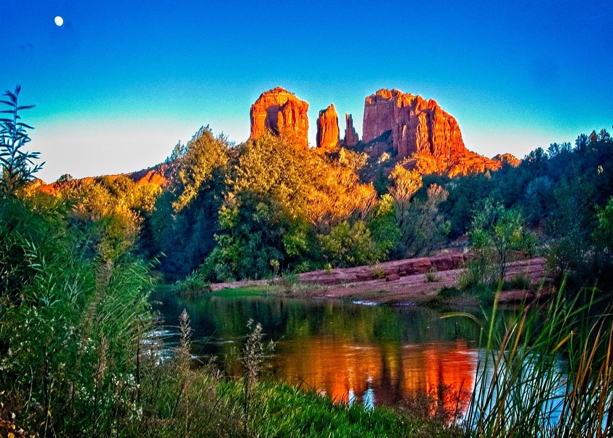 Moonlight over Cathedral Rock in Sedona, Arizona. Cathedral Rock is the quintessential Sedona Red Rock Country image. (Fred J. Eckert)