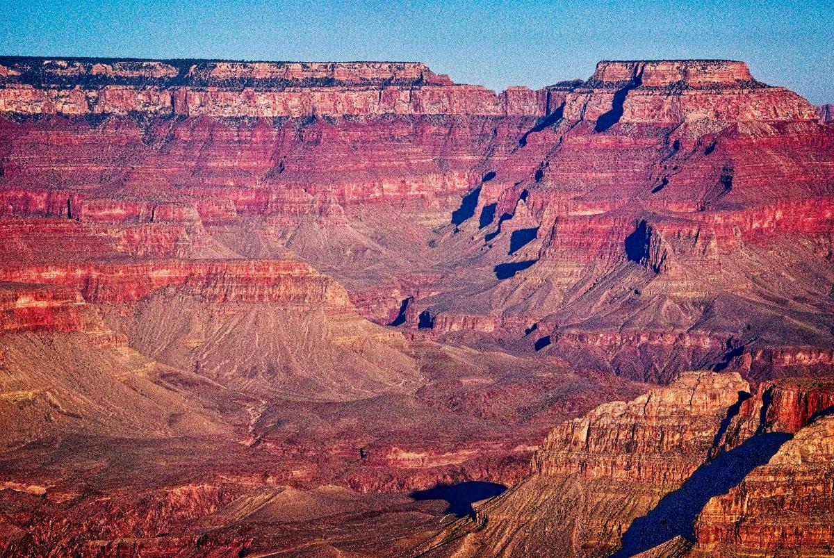 At lookout points along the Grand Canyon's South Rim, you stand at an elevation of about 7,000 feet, looking out over a chasm that averages about 10 miles across. (Fred J. Eckert)