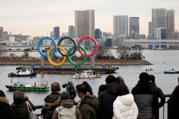 Giant Olympic Rings are installed for the Tokyo 2020 Summer Olympic Games, at Odaiba Marine Park in Tokyo on Jan. 17, 2020. (Issei Kato/File Photo/Reuters)