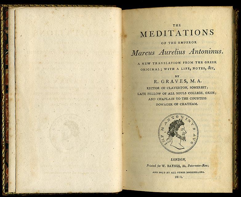Title page of an 1811 edition of “Meditations” by Marcus Aurelius Antoninus, translated by R. Graves. (Public Domain)