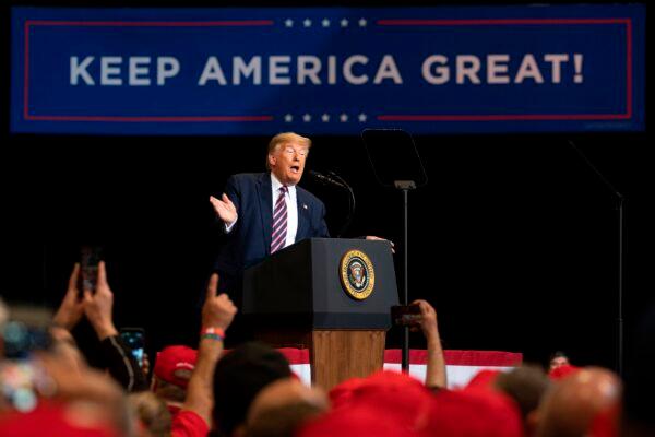 President Donald Trump delivers remarks at a Keep America Great rally in Las Vegas, Nev., on Feb. 21, 2020. (Jim Watson/AFP via Getty Images)
