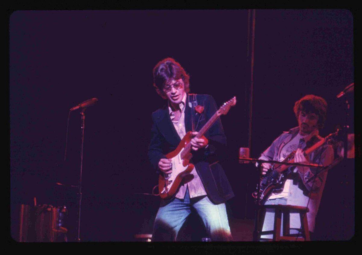 Robbie Robertson (L) and Rick Danko in concert; archival photo from "Once Were Brothers: Robbie Robertson and The Band." (Magnolia Pictures)