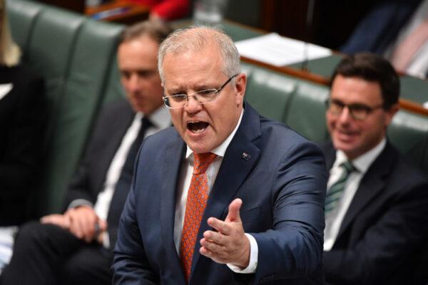 Australian Prime Minister Scott Morrison speaks during House of Representatives Question Time at Parliament House in Canberra, Australia, on Feb. 12, 2020. (AAP Image/Mick Tsikas via Reuters)