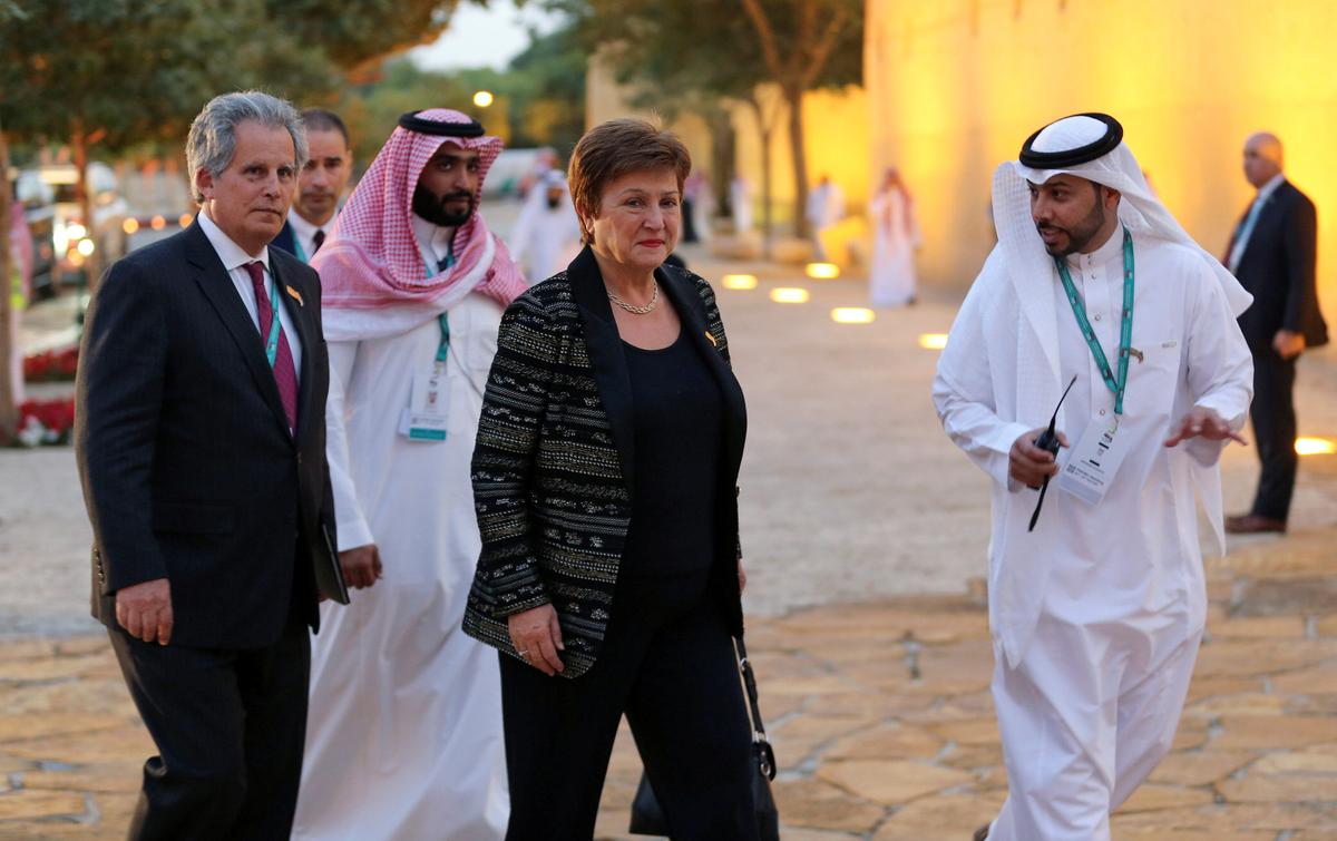 International Monetary Fund Managing Director Kristalina Georgieva arrives for a welcome dinner at Saudi Arabia Murabba Palace, during the G-20 meeting of finance ministers and central bank governors in Riyadh, Saudi Arabia, on Feb. 22, 2020. (Reuters/Ahmed Yosri)