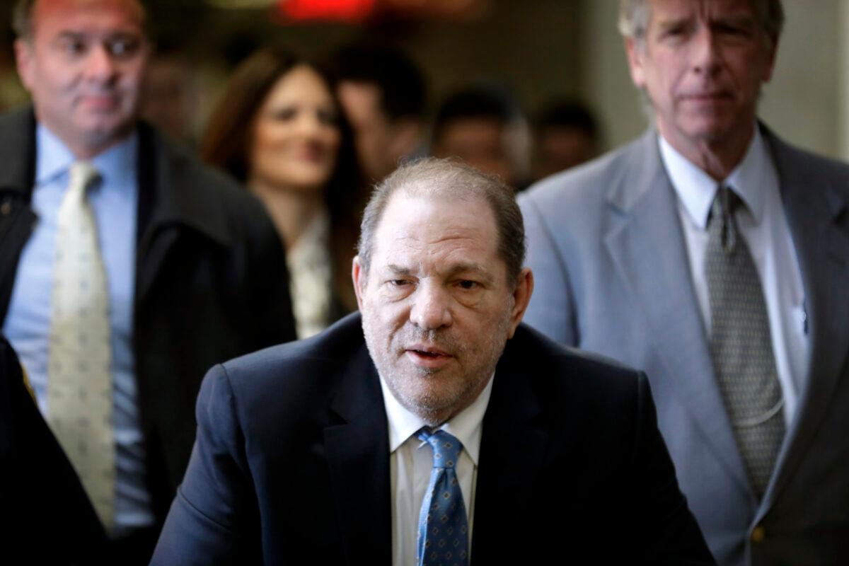 Harvey Weinstein arrives at a Manhattan courthouse for his rape trial in New York City, on Feb. 24, 2020. (Seth Wenig/AP Photo)