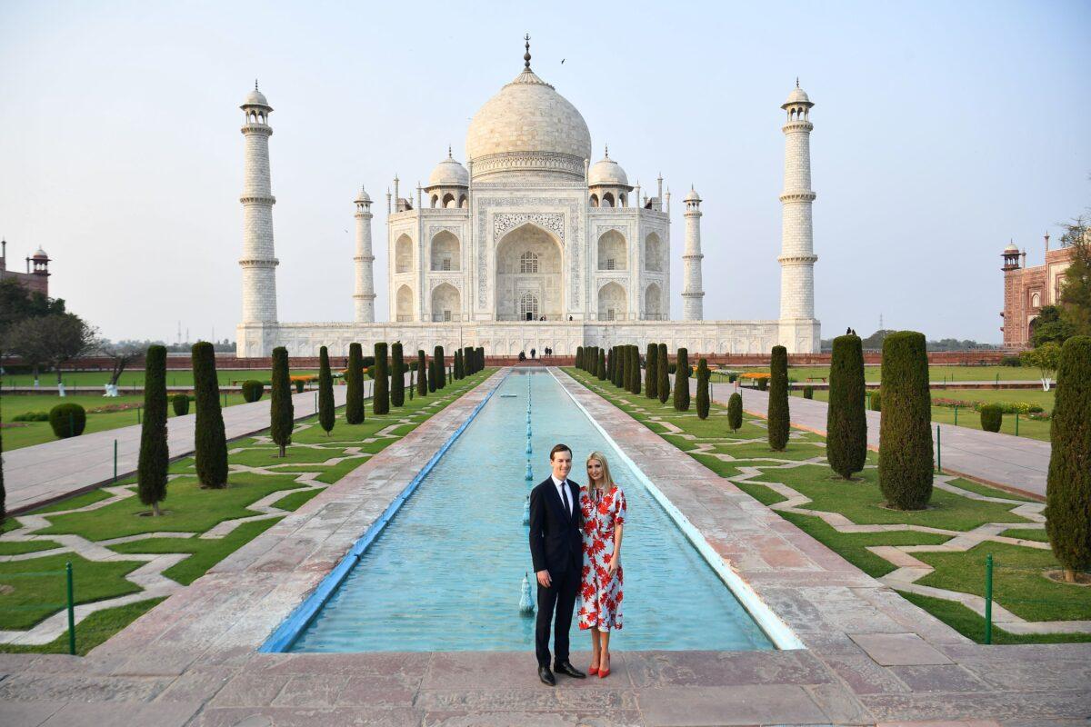 White House senior advisors Ivanka Trump and Jared Kushner pose as they visit the Taj Mahal in Agra, India, on Feb. 24, 2020. (Mandel Ngan/AFP/Getty Images)