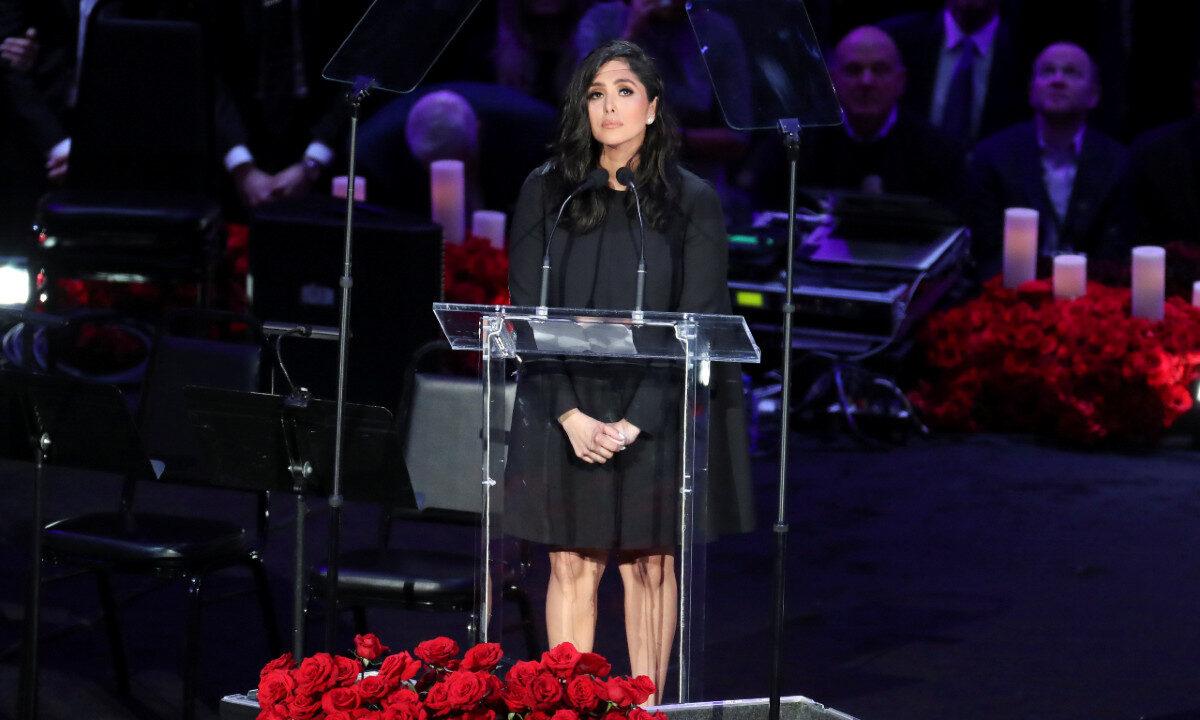 Vanessa Laine Bryant looks on during a public memorial for her late husband, NBA great Kobe Bryant, his daughter Gianna and seven others killed in a helicopter crash on Jan. 26, at the Staples Center in Los Angeles, Calif., on Feb. 24, 2020. (Lucy Nicholson/Reuters)