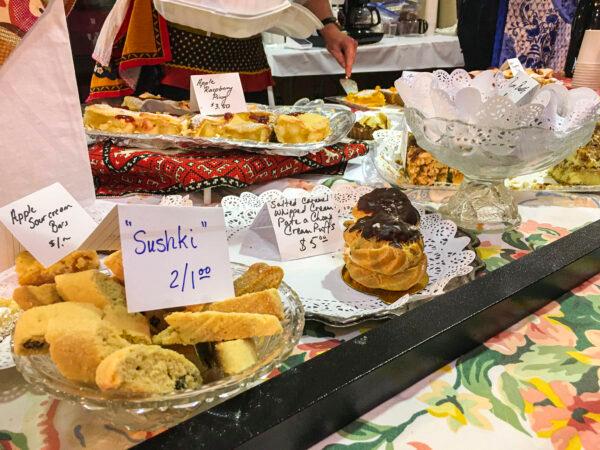 People could choose from a variety of Russian desserts at the Russian Center of San Francisco on Feb. 22, 2020. (Ilene Eng/The Epoch Times)