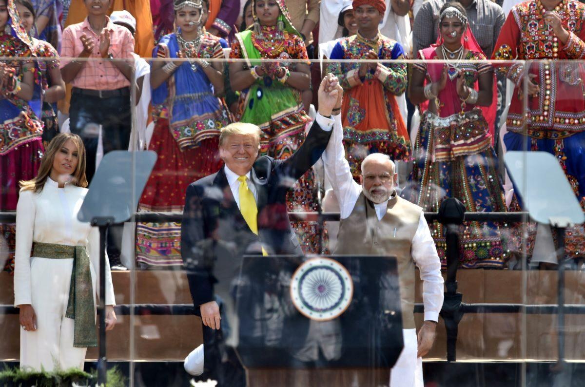 Indian Prime Minister, Narendra Modi, President Donald Trump, and First Lady Melania Trump at Motera Stadium, in Ahmedabad, Gujarat, on Feb. 24, 2020. (Press Bureau of India)