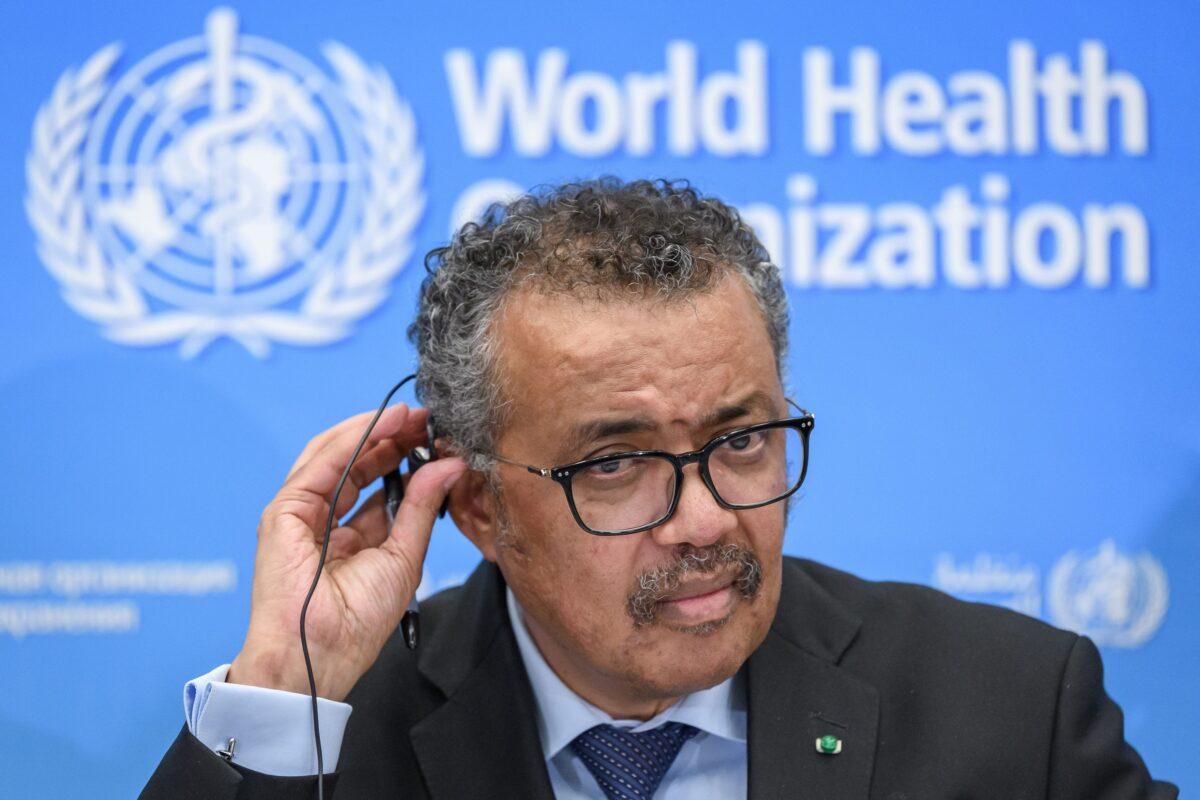 World Health Organization director-general Tedros Adhanom Ghebreyesus at a press conference in Geneva on Feb. 24, 2020. (Fabrice Coffrini/AFP via Getty Images)