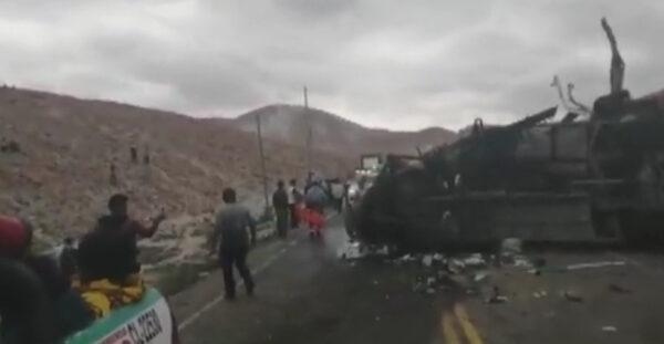 Two buses crash in Arequipa, Peru, on Feb. 24, 2020. (Courtesy of TV Peru)
