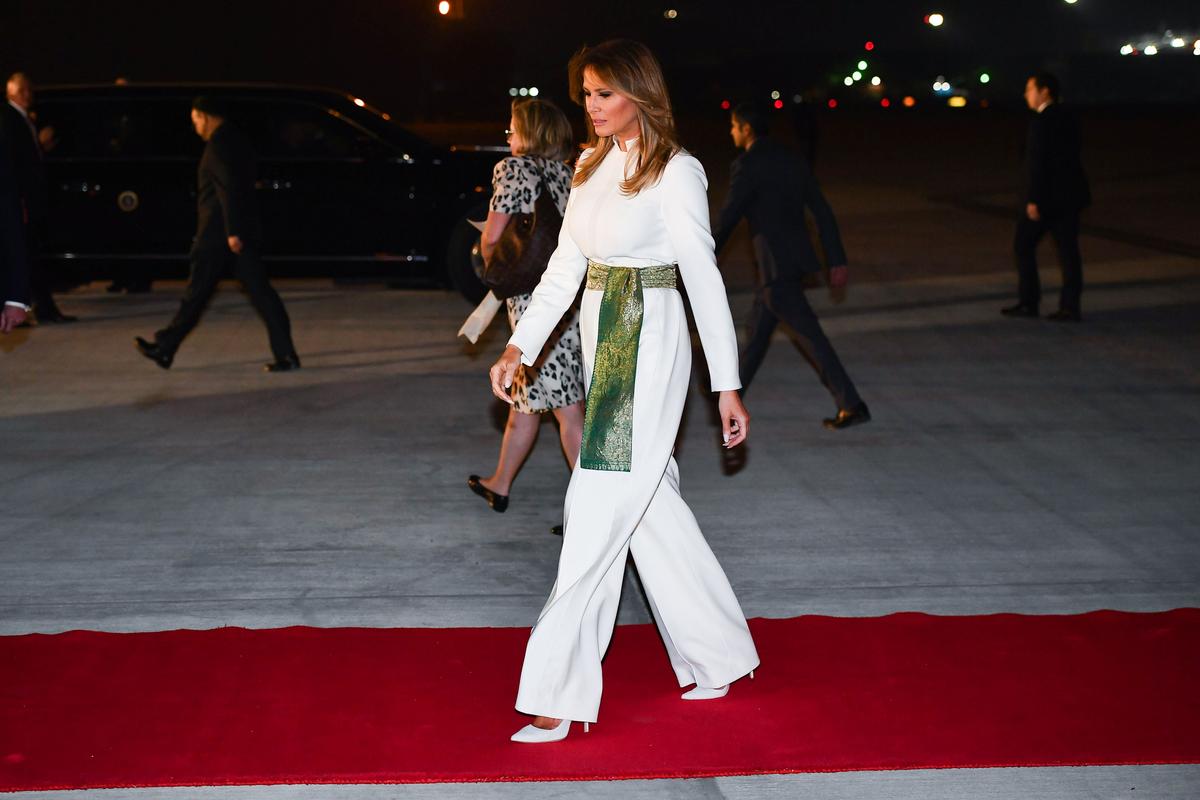 U.S. First Lady Melania Trump walks to a waiting car upon arrival at Palam Air Force Base in New Delhi on Feb. 24, 2020. (Mandel Ngan/AFP via Getty Images)