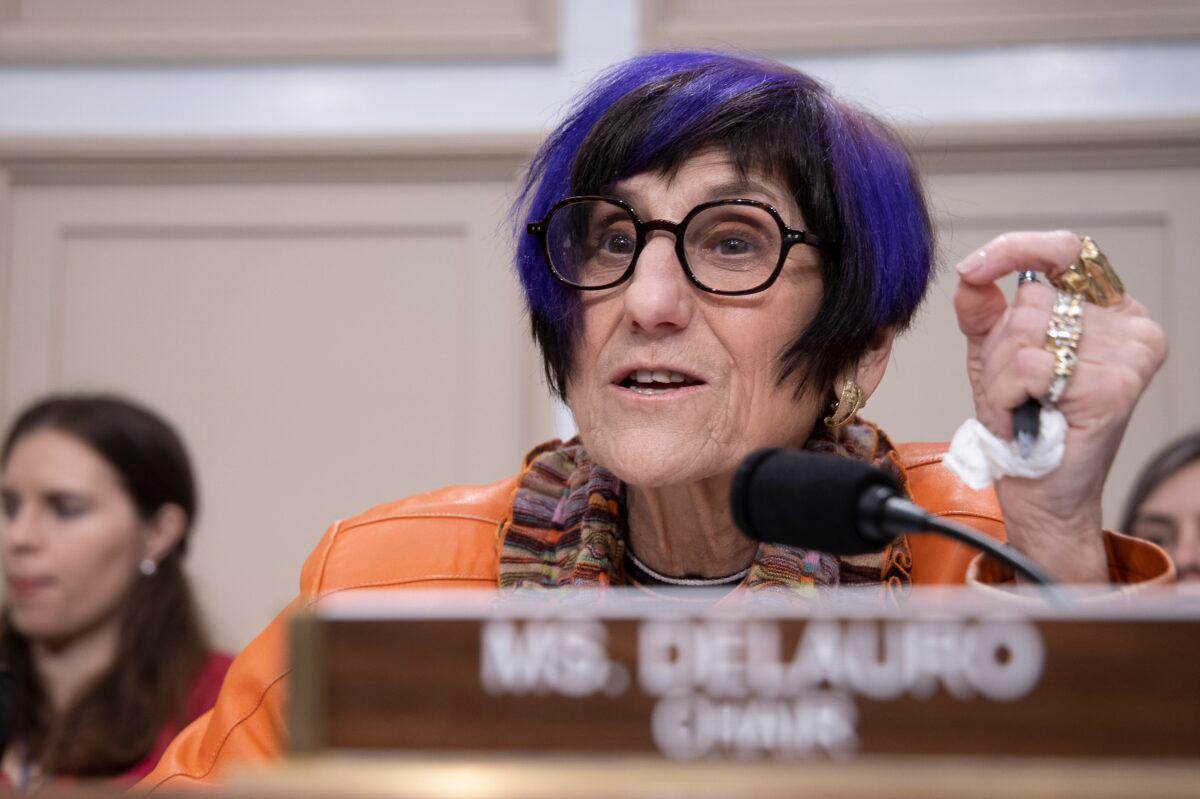 Rep. Rosa DeLauro (D-Conn.), chairwoman of the House Appropriations Subcommittee, speaks during a hearing in Washington on Feb. 26, 2020. (Tasos Katopodis/Getty Images)