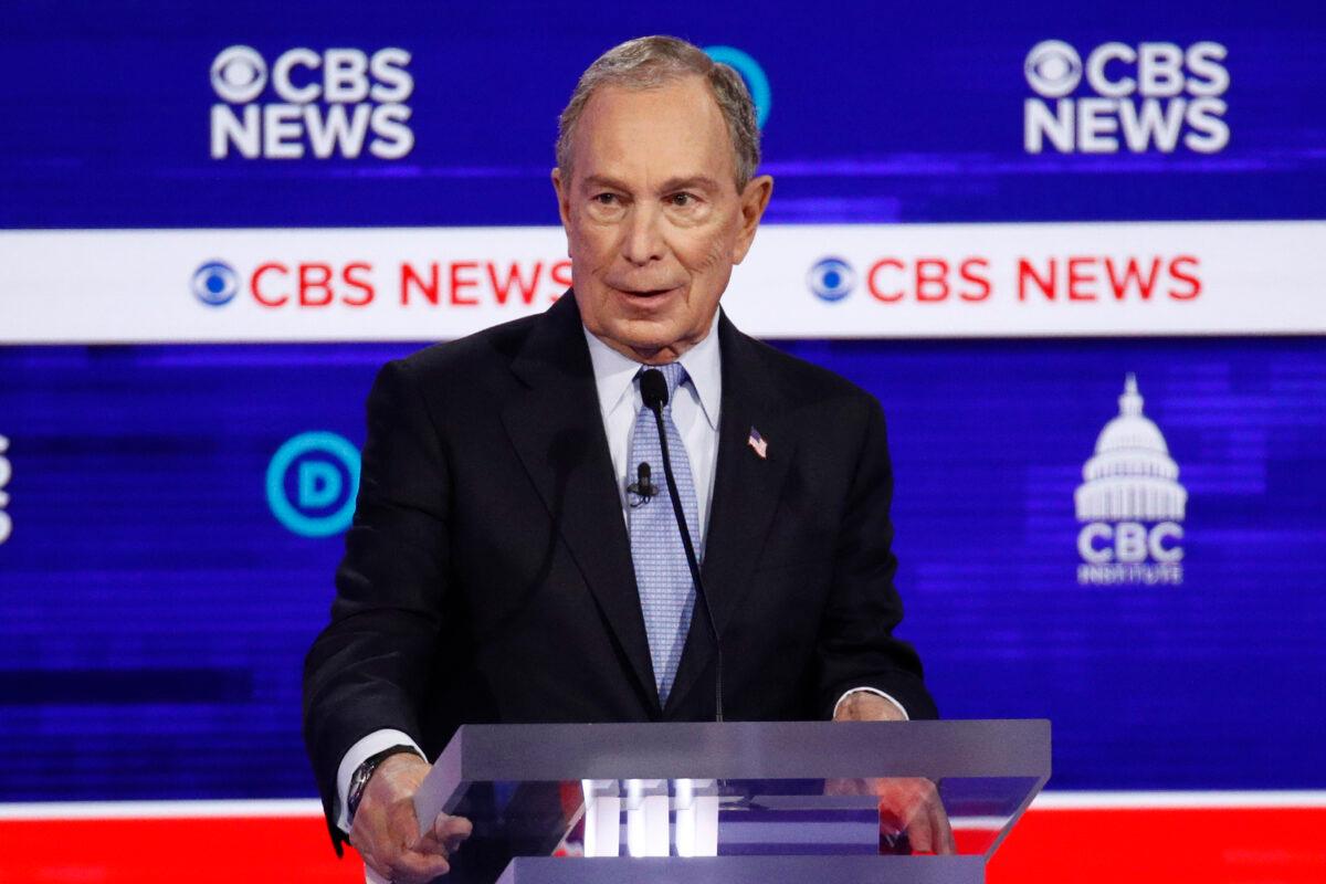 Democratic presidential candidate former New York City Mayor Mike Bloomberg speaks during a Democratic presidential primary debate at the Gaillard Center in Charleston, S.C. on Feb. 25, 2020. (Patrick Semansky/AP Photo)