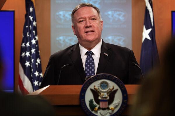 Secretary of State Mike Pompeo speaks during a news briefing at the State Department in Washington, on Feb. 25, 2020. (Alex Wong/Getty Images)
