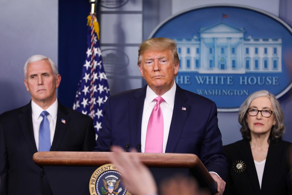 President Donald Trump holds a press conference with health officials and cabinet members about the coronavirus in the White House on Feb. 26, 2020. (Charlotte Cuthbertson/The Epoch Times)