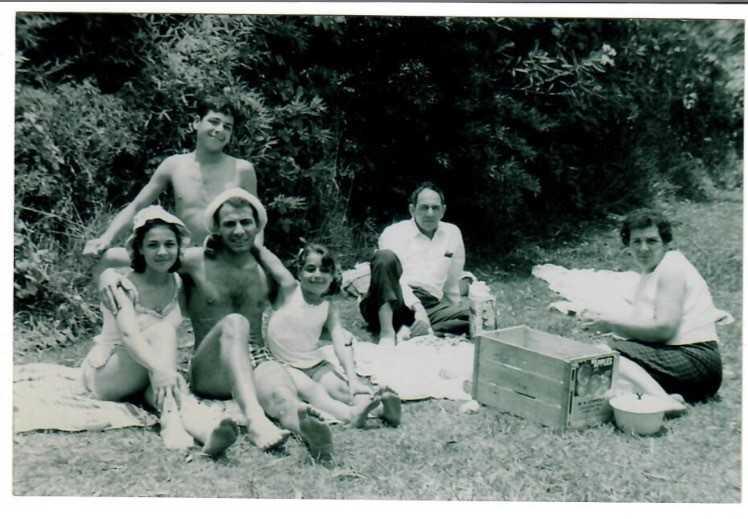 Family picnic in Centennial Park, Sydney, 1969, with (L–R) siblings Rebecca, David, Terry, Sophie, his father Nagi, and mother Aziza. (Courtesy of Efrem Harkham)