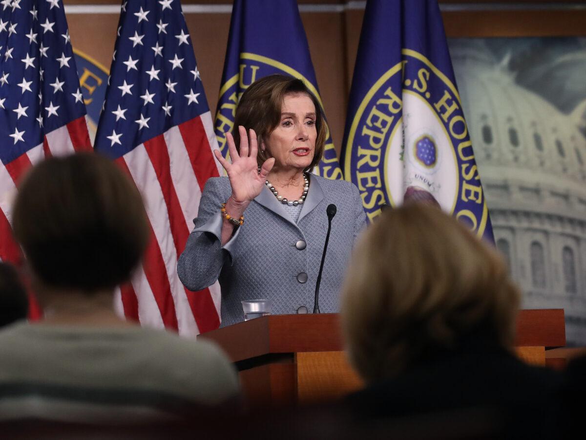 House Speaker Nancy Pelosi (D-Calif.) speaks to reporters in Washington on Feb. 27, 2020. (Mark Wilson/Getty Images)