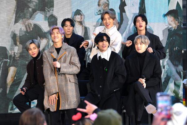 (L-R) Jimin, RM, Jungkook, V, J-Hope, Jin, and SUGA of the K-pop boy band BTS visit the "Today" Show at Rockefeller Plaza in New York City on Feb. 21, 2020. (Dia Dipasupil/Getty Images)