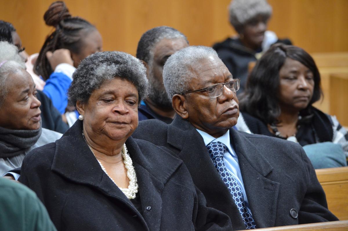 Cora Edwards and her husband, Rev. Eugene Edwards, react after Willie Cory Godbolt is sentenced to death for each of four counts of capital murder at the Pike County Courthouse in Magnolia, Miss., on Feb. 27, 2020. (Donna Campbell/The Daily Leader via AP, Pool)
