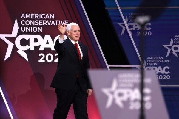 U.S. Vice President Mike Pence acknowledges the crowd during the annual Conservative Political Action Conference (CPAC) at Gaylord National Resort & Convention Center in National Harbor, Maryland, on Feb, 27, 2020. (Alex Wong/Getty Images)