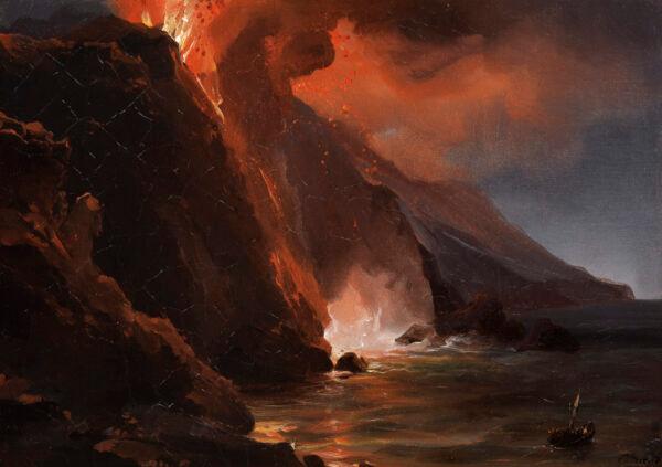 "The Eruption of Stromboli, 30 August 1842," by Jean-Charles Rémond. Oil on paper, mounted on canvas; 10 1/4 inches by 14 7/16 inches. (Private Collection, London)
