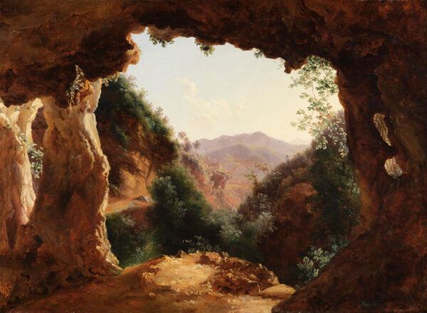 "Grotto in a Rocky Landscape," sometime between 1790 and 1870, by Louise-Joséphine Sarazin de Belmont. Oil on paper, mounted on canvas; 16 1/4 inches by 22 5/16 inches. (Private collection, London)