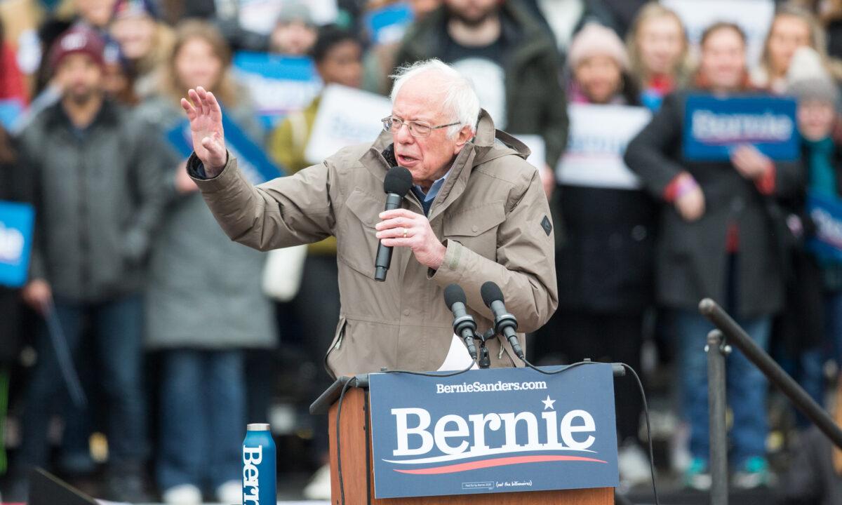 Democratic presidential candidate Sen. Bernie Sanders (I-Vt.) speaks during a campaign rally on the Boston Common in Boston, on Feb. 29, 2020. (Scott Eisen/Getty Images)