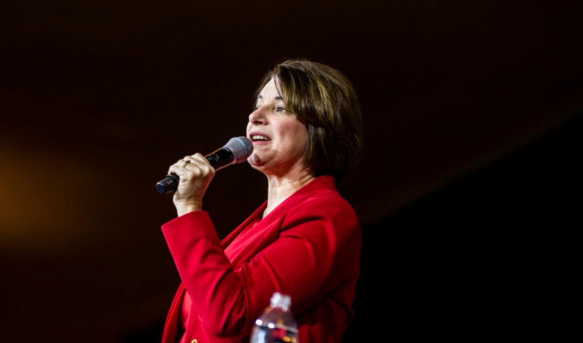 Sen. Amy Klobuchar (D-Minn.) speaks during a campaign rally at the Altria Theatre in Richmond, Va., on Feb. 29, 2020. (Zach Gibson/Getty Images)