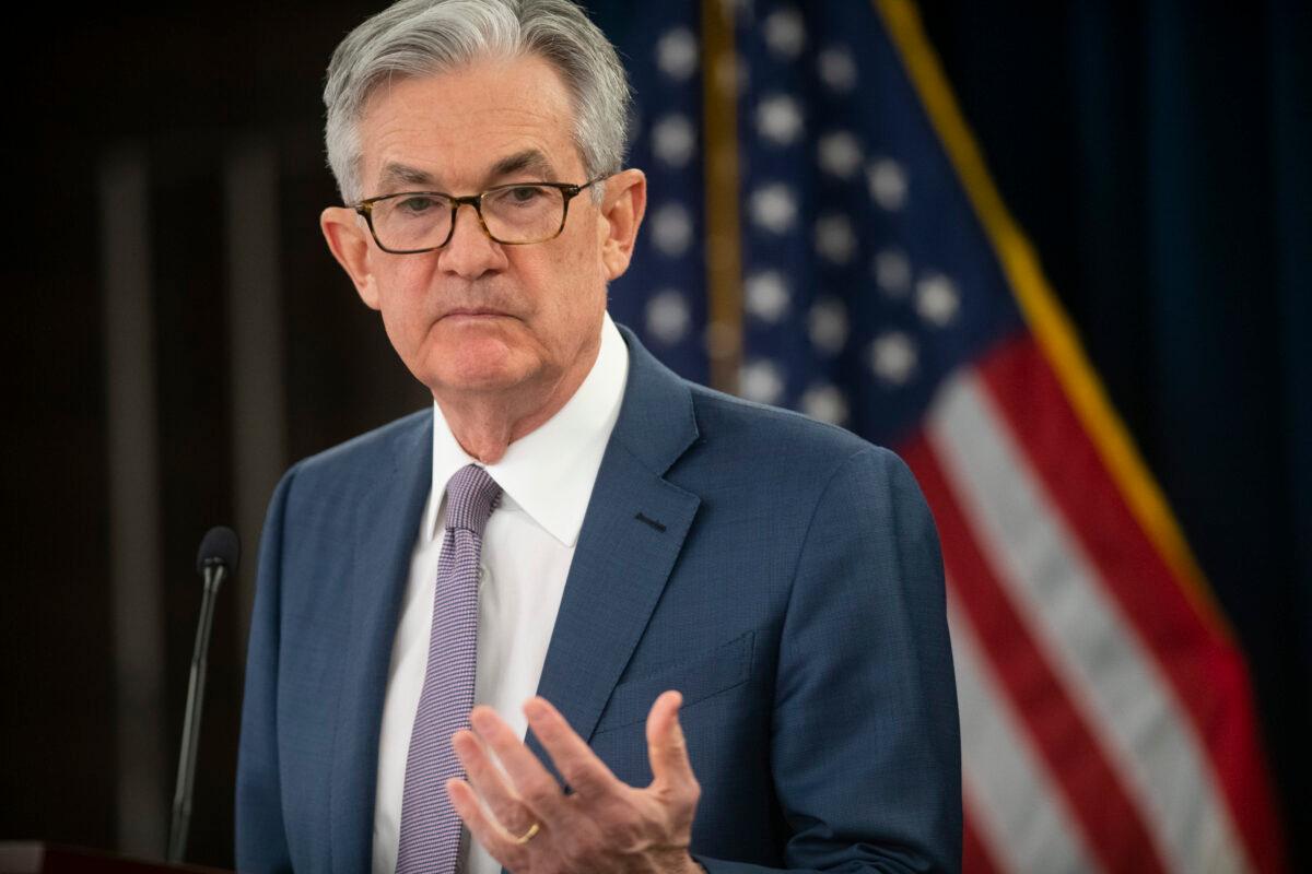 Federal Reserve Chair Jerome H. Powell announces a half percentage point interest rate cut during a speech in Washington, on March 3, 2020. (Mark Makela/Getty Images)