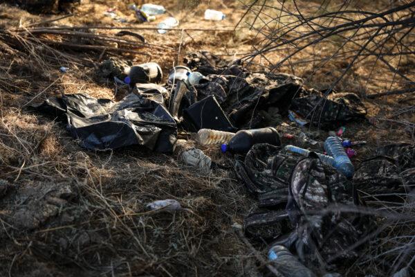 Trash left behind by smugglers and illegal aliens in a common pick-up area in Pinal County, Ariz., on Nov. 13, 2019. (Charlotte Cuthbertson/The Epoch Times)