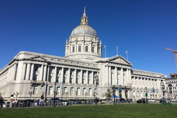 San Francisco City Hall, where a voting center was set up for primaries on March 3, 2020. (Ilene Eng/The Epoch Times)