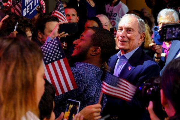 Democratic U.S. presidential candidate Michael Bloomberg greets supporters during his Super Tuesday night rally in West Palm Beach, Florida, March 3, 2020. (Reuters/Maria Alejandra Cardona)