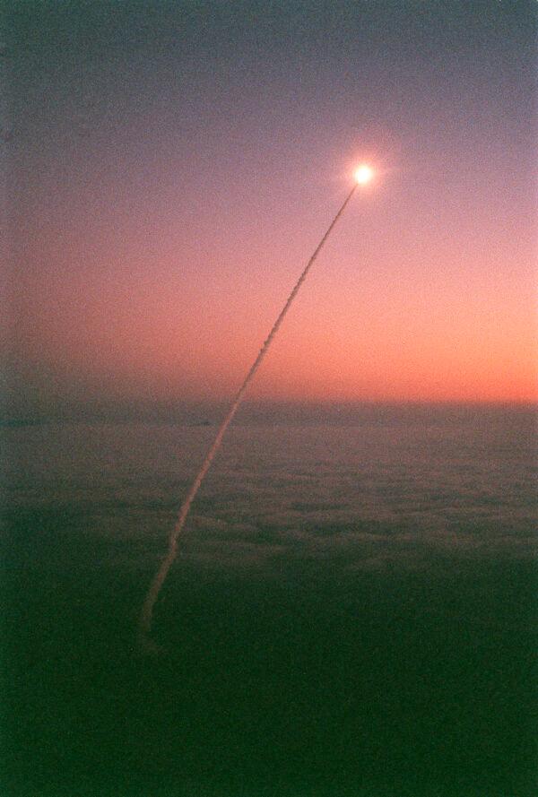 An Unarmed Minuteman II Intercontinental Ballistic Missile launched in California on Oct. 2, 1999. (USAF/Getty Images)