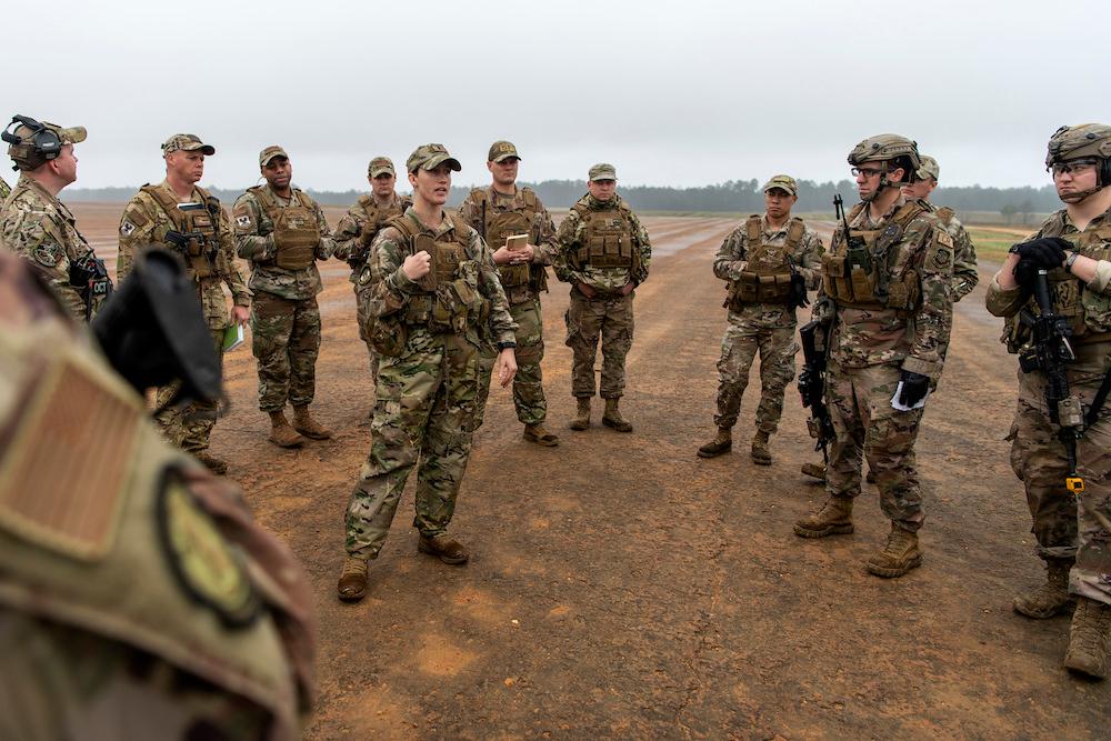 Hibsch provides feedback after a training exercise at the Geronimo Landing Zone at the Joint Readiness Training Center on Fort Polk, Louisiana. (Courtesy of <a href="https://www.dvidshub.net/image/6027752/crt-conducts-combat-training-jrtc-20-3">Tech. Sgt. David W. Carbajal/U.S. Air Force</a>)