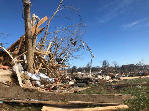 A subdivision near McBroom Chapel Road, was almost completely destroyed by a tornado, in Putnam County, Tenn., on March 3, 2020 before dawn. (Travis Loller/AP Photo)